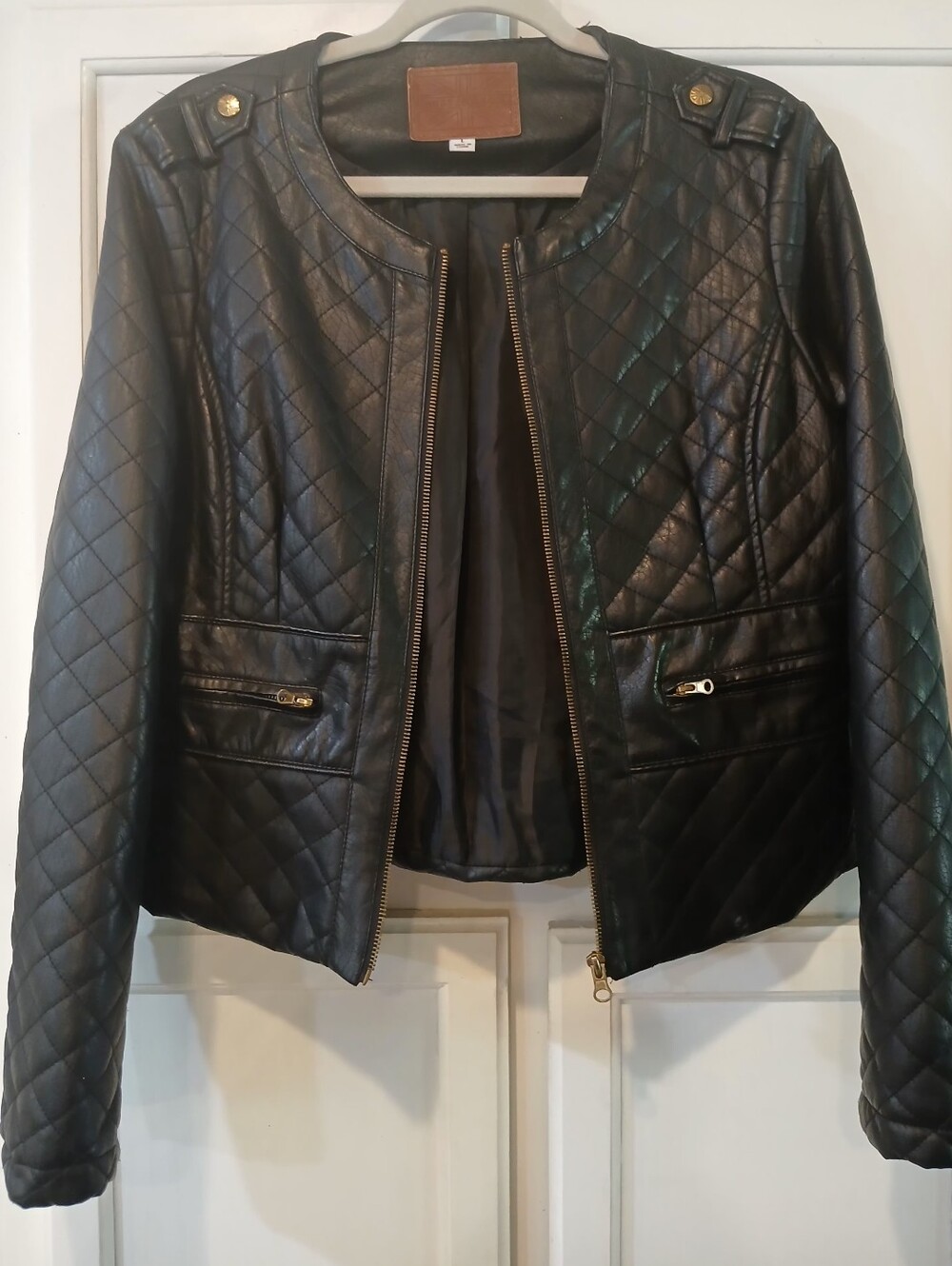 Miss London Women's Quilted Faux Leather Jacket, Size L